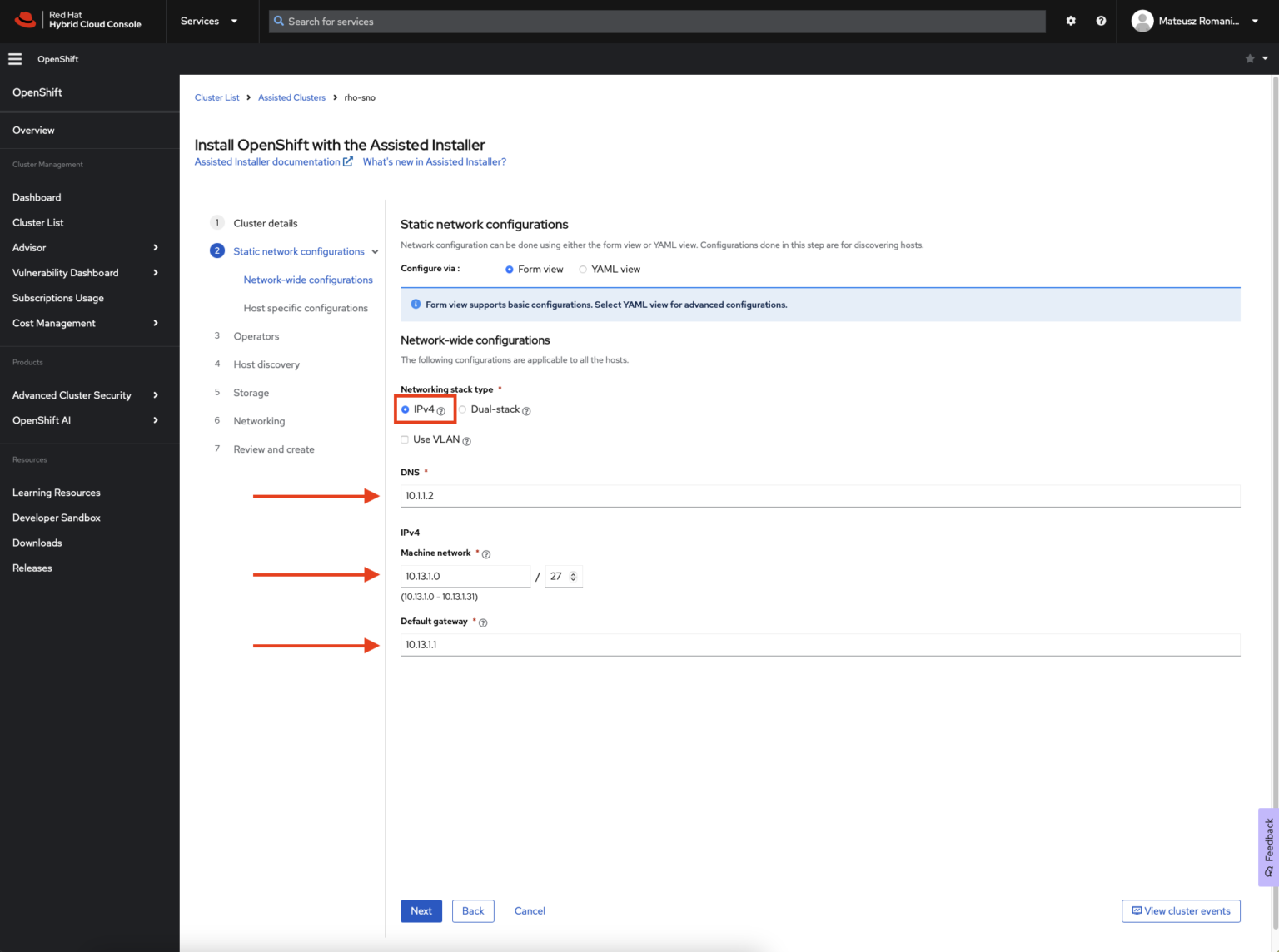 Red Hat OpenShift Single Node – Assisted Installer - vMattroman