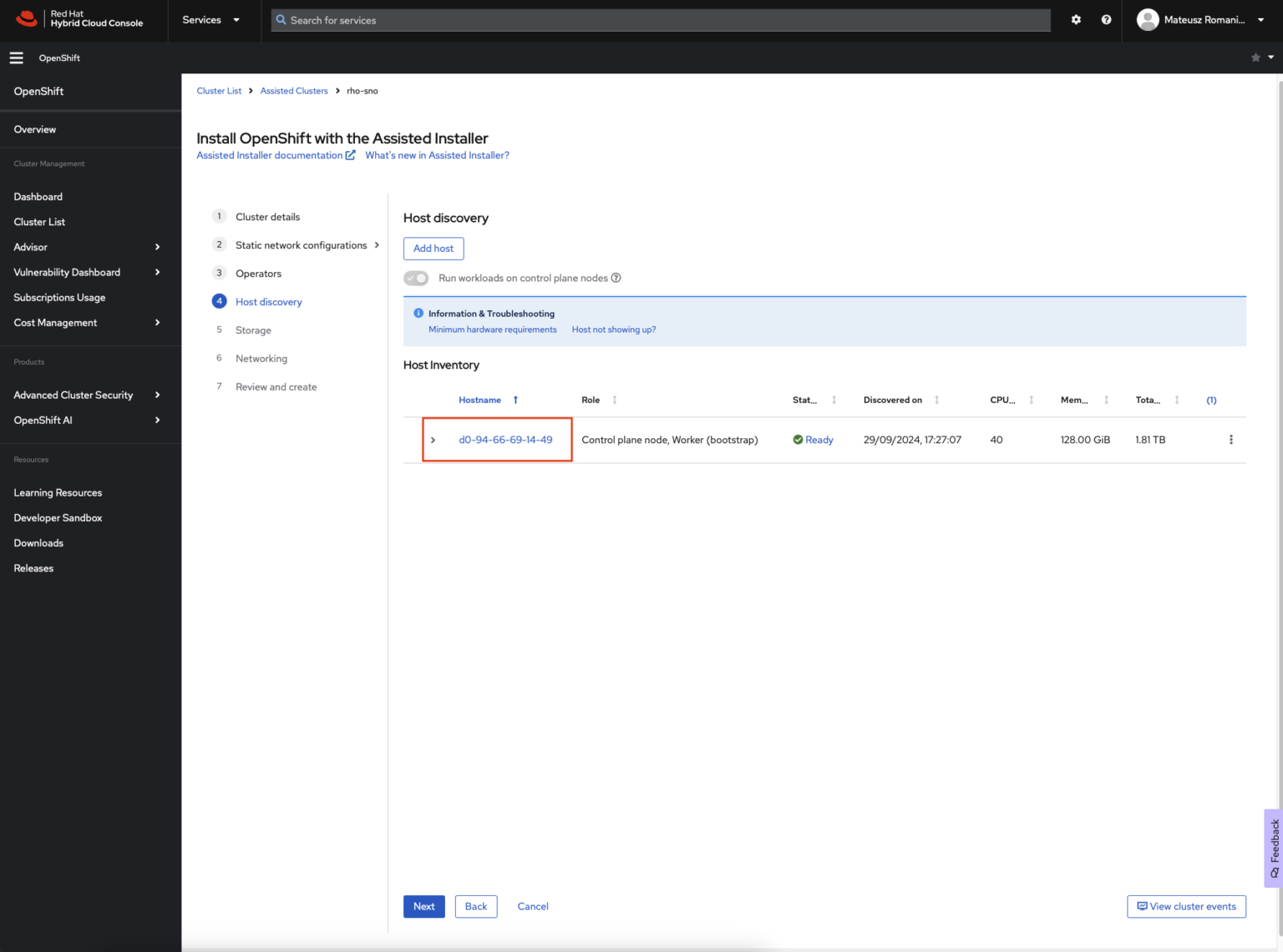 Red Hat OpenShift Single Node – Assisted Installer - vMattroman