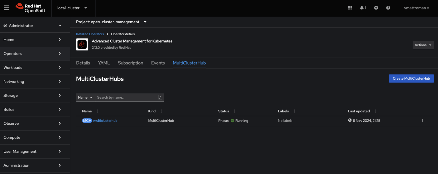 Red Hat OpenShift – Installation of Advanced Cluster Management for ...