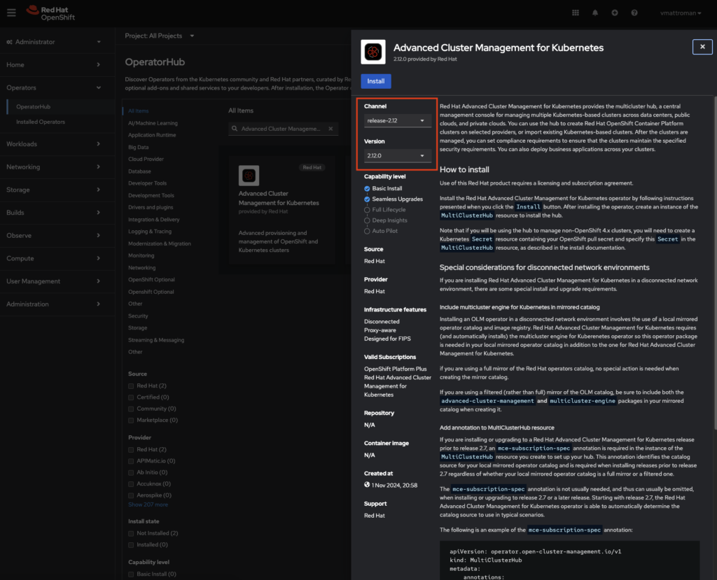 Red Hat OpenShift – Installation of Advanced Cluster Management for ...